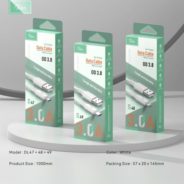 Data kabl KONFULON DL49, 2.4A, USB na Type C beli 1m - 215581-1