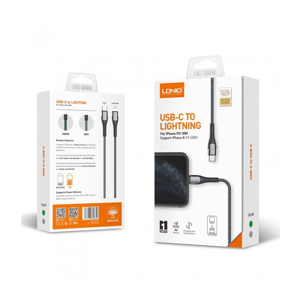 Data kabl LDNIO LC111 PD Type C na iPhone lightning 30W HQ sivi 1m - 96542