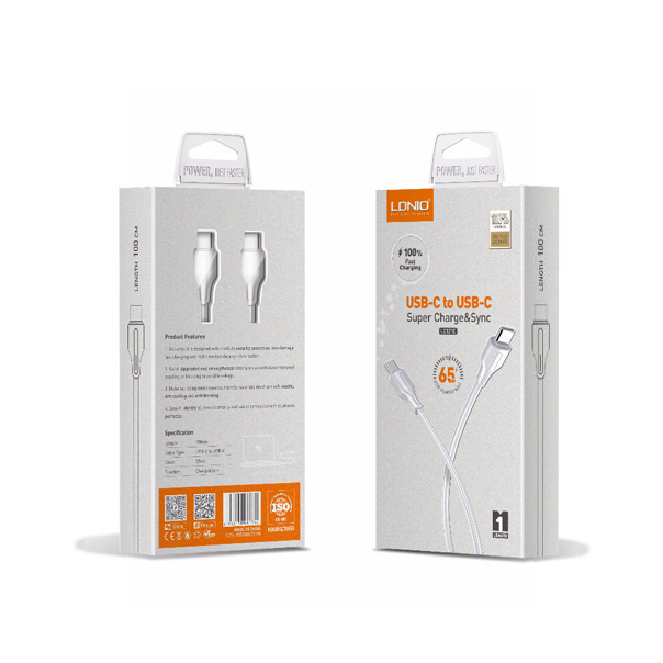 Data kabl LDNIO LC121-C 65w, Type C na Type C beli 1m - 95376