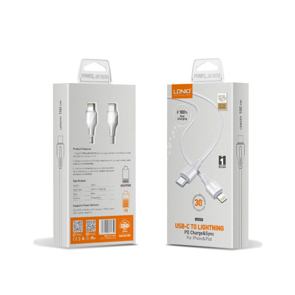 Data kabl LDNIO LC121-I 30W QC Type C na iPhone lightning 1m beli - 95378