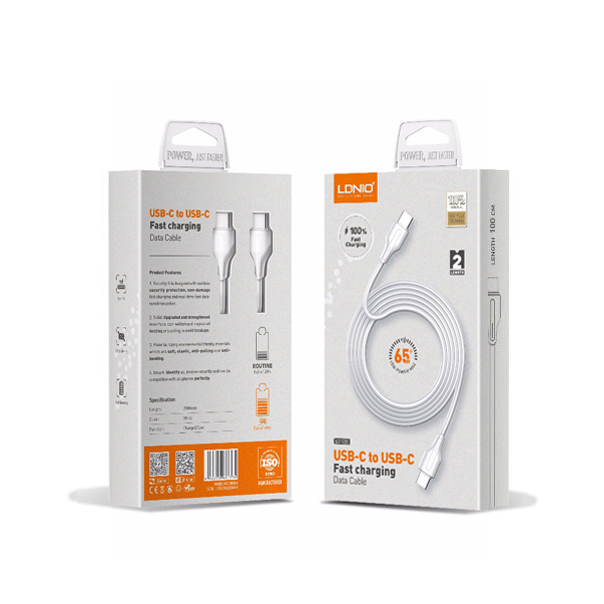 Data kabl LDNIO LC122-C 65w, Type C na Type C beli 2m - 95377
