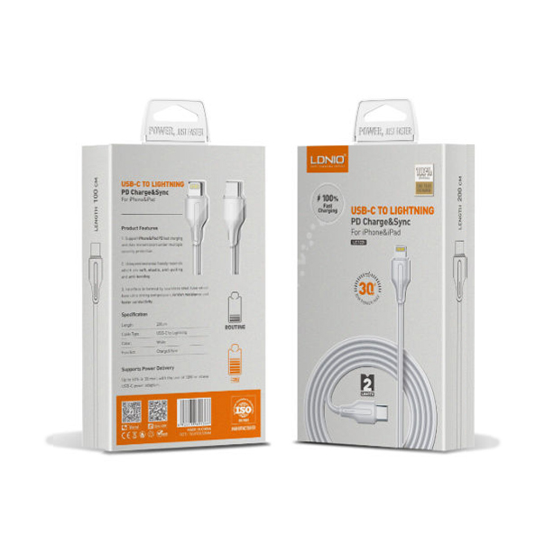 Data kabl LDNIO LC122-I 30W QC Type C na iPhone lightning 2m beli - 95379