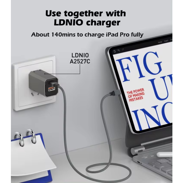 Data kabl LDNIO LC441I 30w, Type C na iPhone lightning sivi 1m - 211120