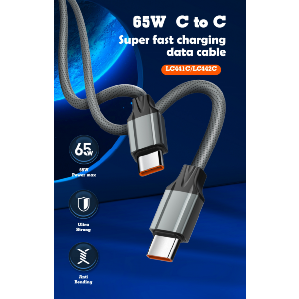 Data kabl LDNIO LC442C 65w, Type C na Type C sivi 2m - 215598
