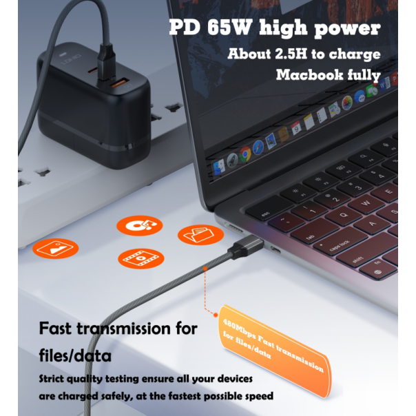 Data kabl LDNIO LC442C 65w, Type C na Type C sivi 2m - 215598-1