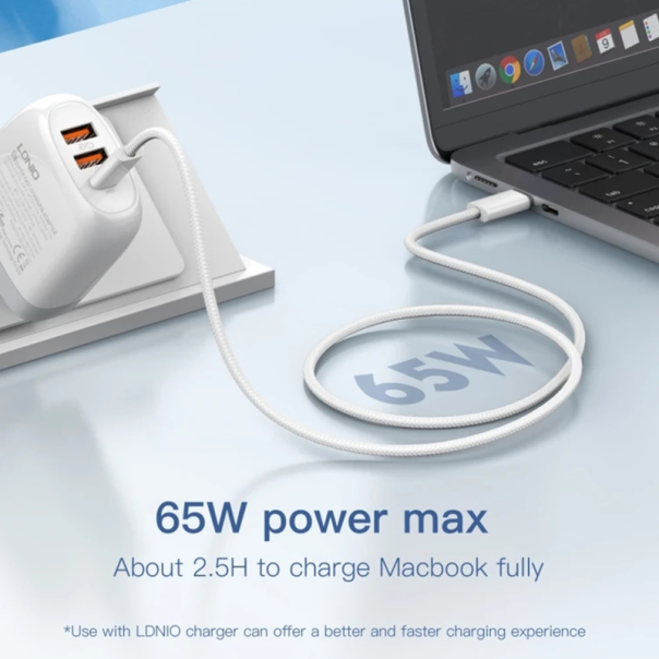Data kabl LDNIO LC901-C 65W Type C na Type C beli 1m - 215596