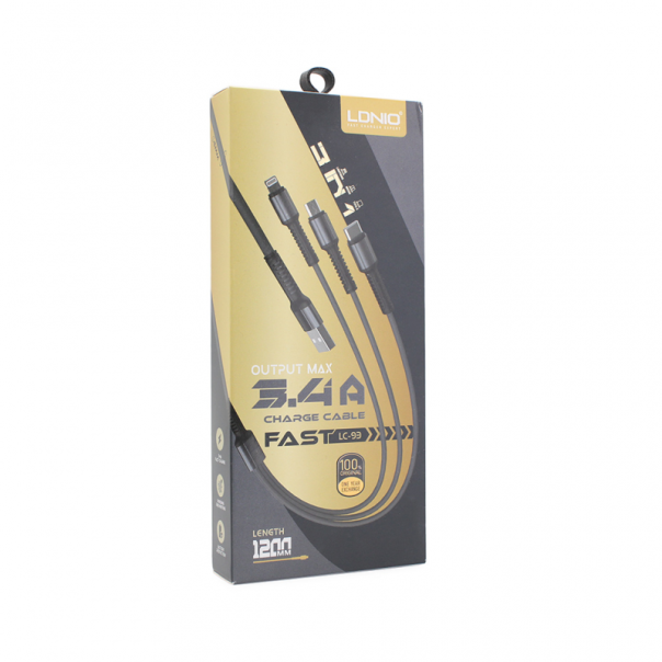 Data kabl LDNIO LC93 za iPhone lightning/Micro USB/Type C sivi 1.2m - 67319-1