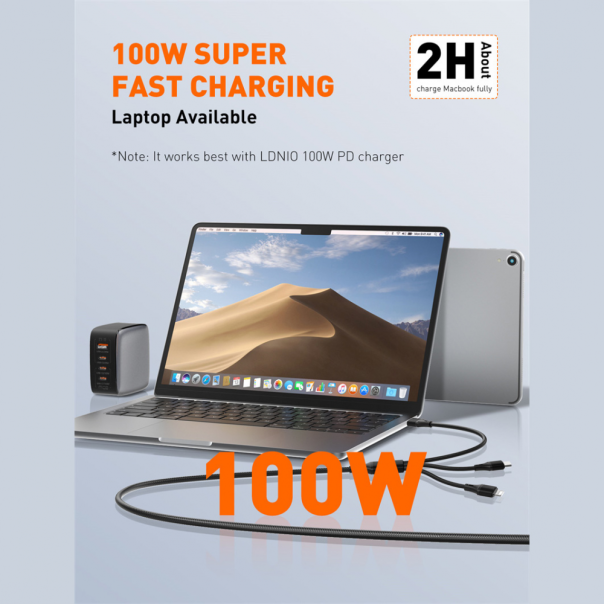 Data kabl LDNIO LC97 uc 100W 4 u 1 crni 1.2m - 220797