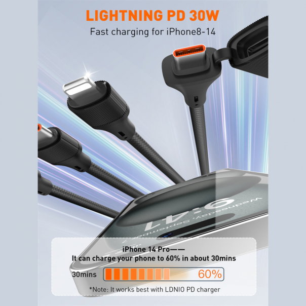 Data kabl LDNIO LC97 uc 100W 4 u 1 crni 1.2m - 220797