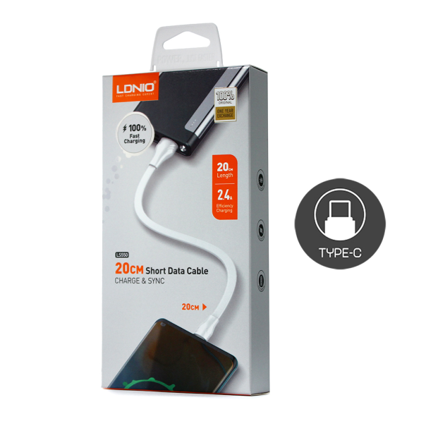Data kabl LDNIO LS550 2.4A Type C 0.2m beli - 99405