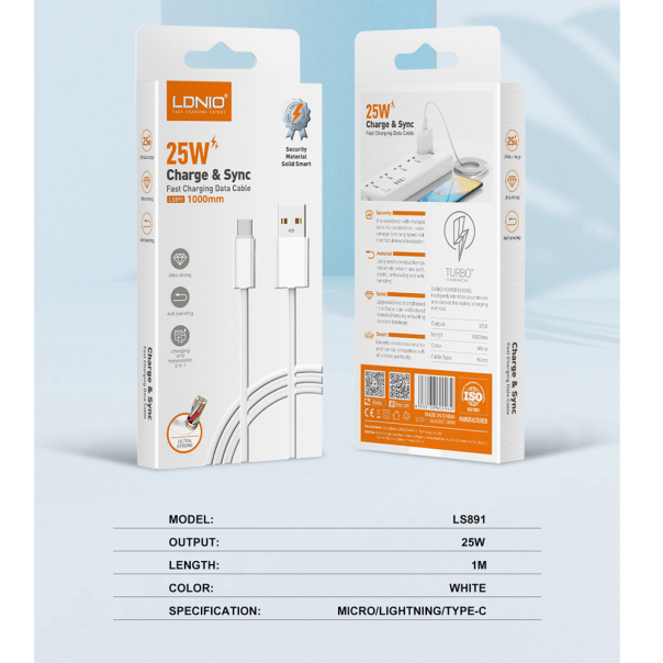 Data kabl LDNIO LS891 25W Fast iPhone lightning beli 1m - 209471-1