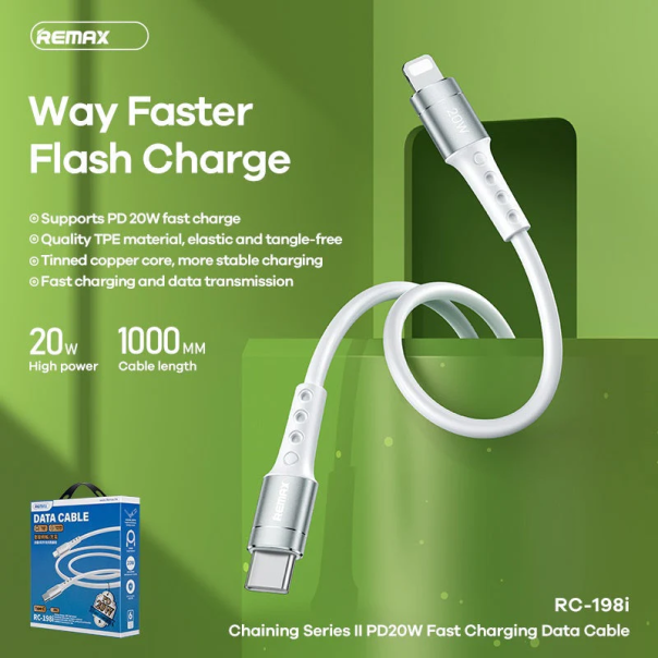 Data kabl REMAX Chaining Series II PD 20W Fast Charging RC-198i Type C na iPhone lightning beli - 210764