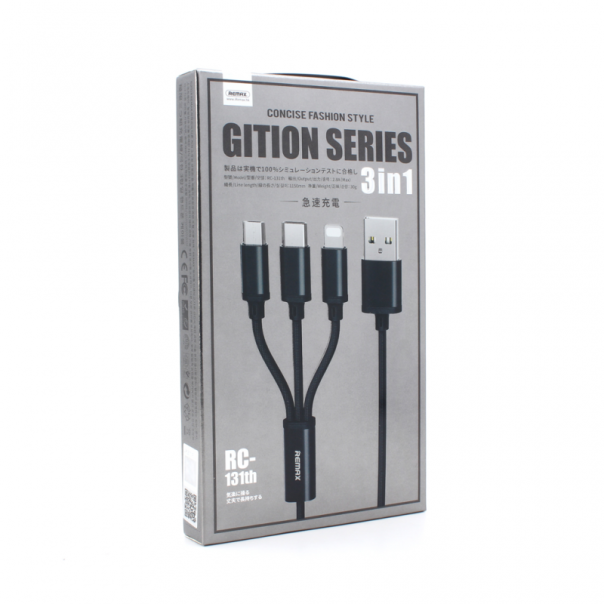 Data kabl REMAX Gition RC-131 3u1 za iPhone Lightning/Micro USB/Type C crni 1m - 75860