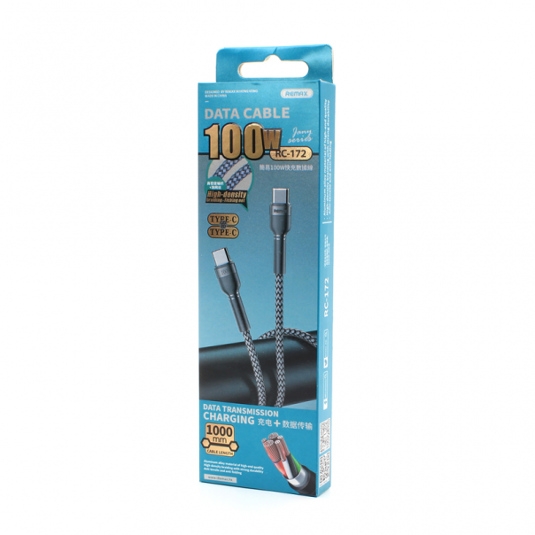 Data kabl REMAX Fast charging 100W PD RC-172 Type C na Type C srebrni 1m - 91484