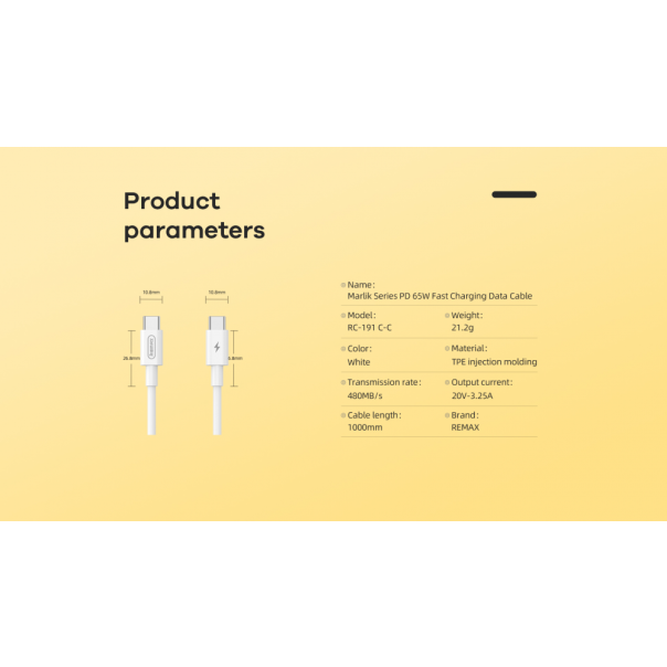 Data kabl REMAX RC-191 Fast Charging PD 65W Type C na Type C beli - 99873