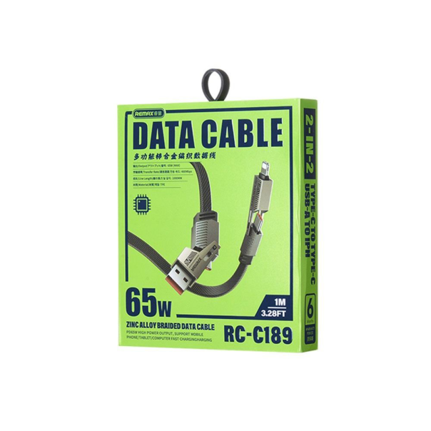 Data kabl REMAX RC-C189 PD 65W, QC 3.0 USB Lightning 27W, 2u1 crni 1m - 217299-1