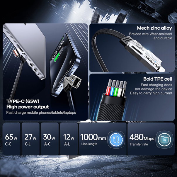 Data kabl REMAX RC-C189 PD 65W, QC 3.0 USB Lightning 27W, 2u1 crni 1m - 217299