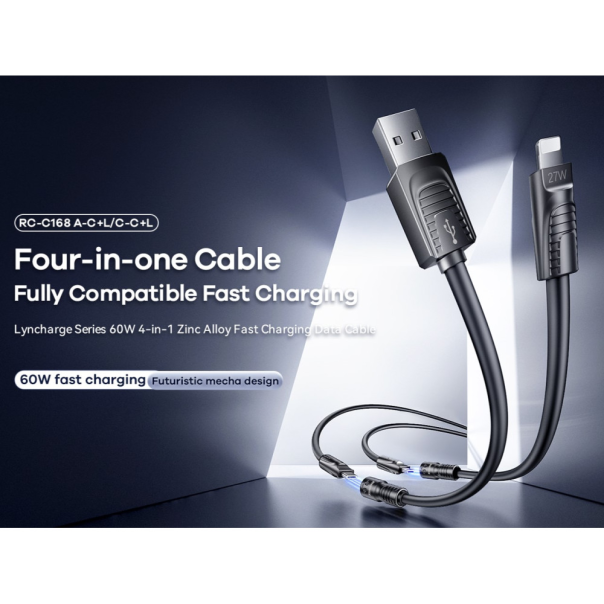 Data kabl REMAX RCC-168 Lyncharge Series 60w 4-in-1 Zinc Alloy  crni - 214338