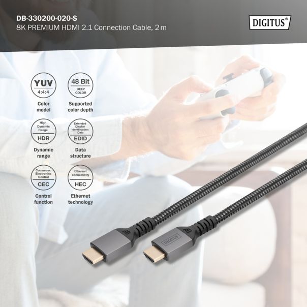 DIGITUS Kabl premijum HDMI na HDMI 2.1 8K 2m, crna - DB-330200-020-S