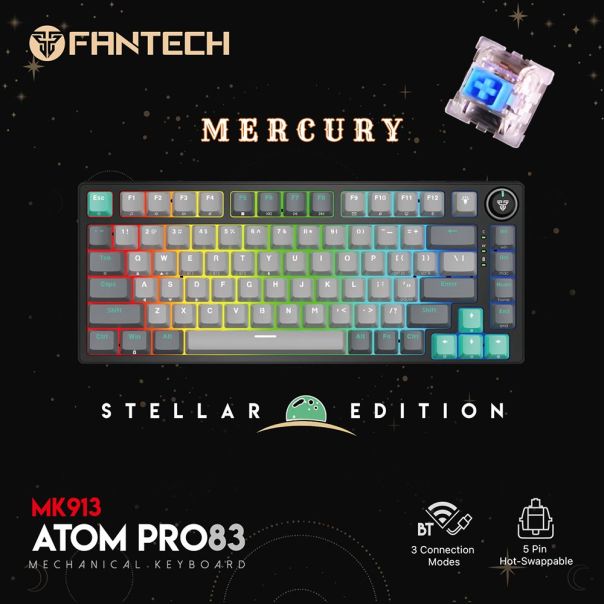 Tastatura Mehanicka Gaming Fantech MK913 RGB Atom PRO83 Wireless Mercury (blue switch) - 214344