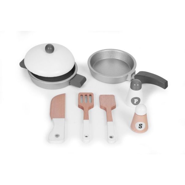 ECO TOYS Drvena kuhinja za decu sa 8 dodataka, bela - HM232569