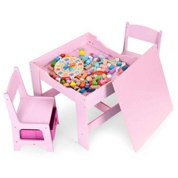ECO TOYS Set dečji sto sa tablom za pisanje i stolice, roze - ZKC-1B
