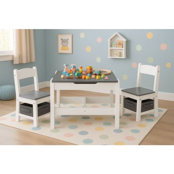 ECO TOYS Set dečiji sto i 2 stolice sa tablom za pisanje, bela - ZKC-1A