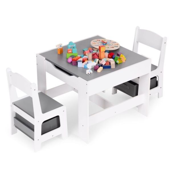 ECO TOYS Set dečiji sto i 2 stolice sa tablom za pisanje, bela - ZKC-1A