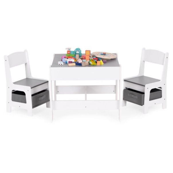 ECO TOYS Set dečiji sto i 2 stolice sa tablom za pisanje, bela - ZKC-1A