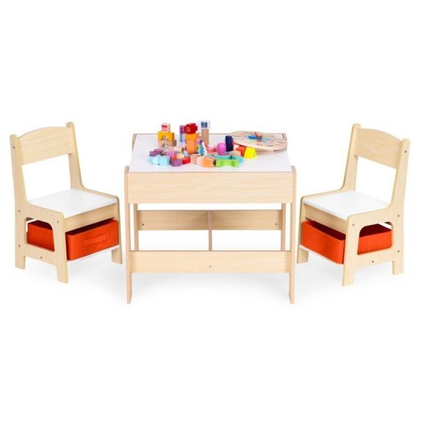ECO TOYS Set dečji sto sa tablom za pisanje i stolice, svetlobraon - ZKC-1C