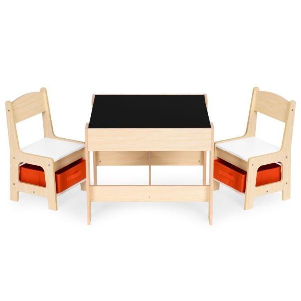ECO TOYS Set dečji sto sa tablom za pisanje i stolice, svetlobraon - ZKC-1C