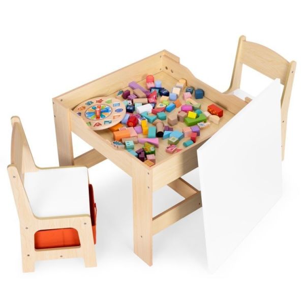 ECO TOYS Set dečji sto sa tablom za pisanje i stolice, svetlobraon - ZKC-1C