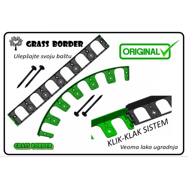 GRASS BORDER Graničnik - Ivičnjak set za travu, malč, kamen - 5m sa 20 klinova -set - 1380-1-1-1-1