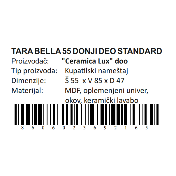 CERAMICA LUX Tara Bella donji deo 55 standard - 300270