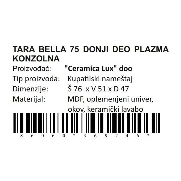 CERAMICA LUX Tara Bella donji deo 75 plazma konzolna - 300275