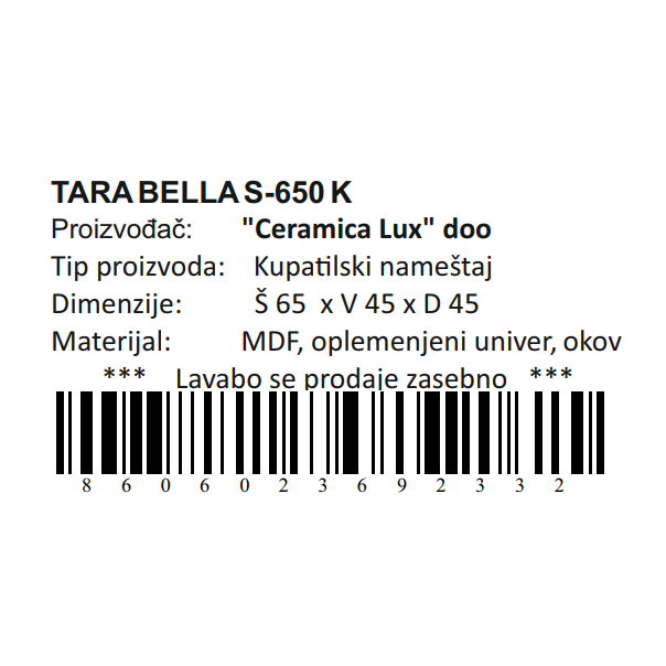 CERAMICA LUX Tara Bella donji deo S-650 konzolna - 300001-1-1