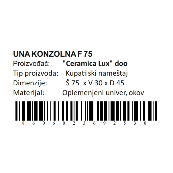 CERAMICA LUX Una donji deo F75 konzolna - 300252