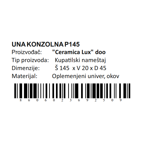 CERAMICA LUX Una donji deo P 145 konzolna - 300256