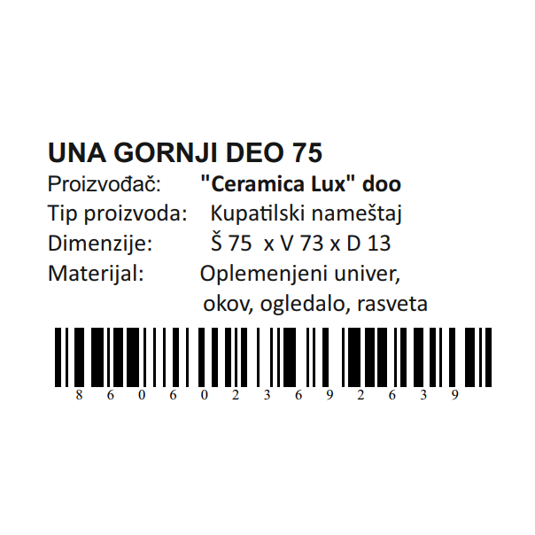CERAMICA LUX Una gornji deo 75 - 300263