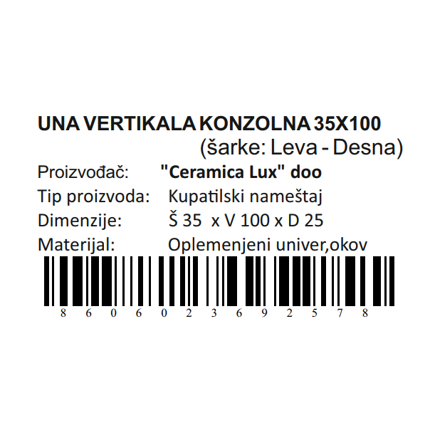 CERAMICA LUX Una vertikala 35x100 konzolna - 300264