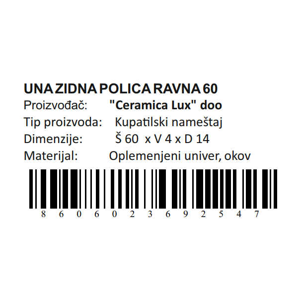 CERAMICA LUX Una zidna polica ravna 60 - 300267