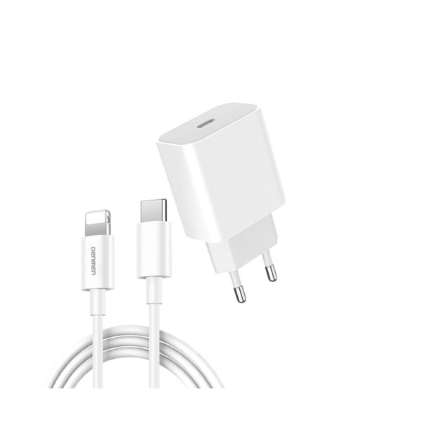 DENMEN Punjač DC06L Type C 20W 3,6A Fast + Lightning, bela - 1360233