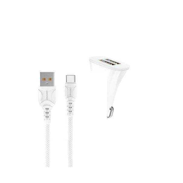DENMEN Auto punjač DZ06T 2xUSB Fast 3,1A + Type C kabl, bela - 1360253