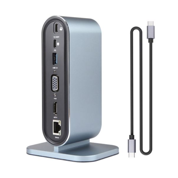 Docking station / HUB Type-C na LAN Gb, SD card, TF, PD, Type-C, 4xUSB 3.0, Audio, HDMI i VGA 12 u 1 sa postoljem - 615983