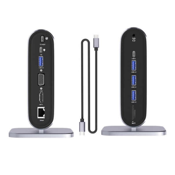 Docking station / HUB Type-C na LAN Gb, SD card, TF, PD, Type-C, 4xUSB 3.0, Audio, HDMI i VGA 12 u 1 sa postoljem - 615983