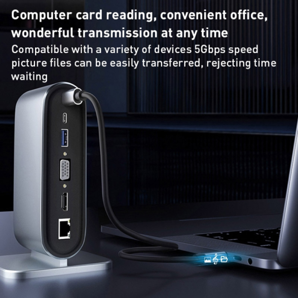 Docking station / HUB Type-C na LAN Gb, SD card, TF, PD, Type-C, 4xUSB 3.0, Audio, HDMI i VGA 12 u 1 sa postoljem - 615983