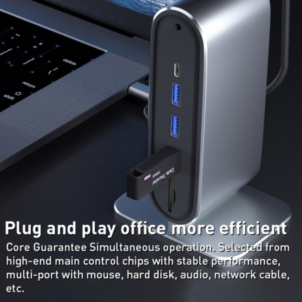 Docking station / HUB Type-C na LAN Gb, SD card, TF, PD, Type-C, 4xUSB 3.0, Audio, HDMI i VGA 12 u 1 sa postoljem - 615983