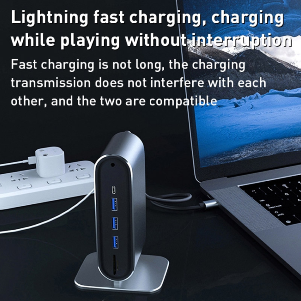 Docking station / HUB Type-C na LAN Gb, SD card, TF, PD, Type-C, 4xUSB 3.0, Audio, HDMI i VGA 12 u 1 sa postoljem - 615983