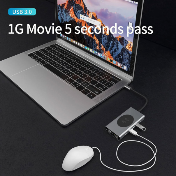 Docking station / HUB  Type-C na LAN Gb, Wireless PC, SD card, TF, Type-C, 3xUSB 3.0, 2xUSB 2.0, Audio, HDMI i VGA 13 u 1 20cm kabl - 615984