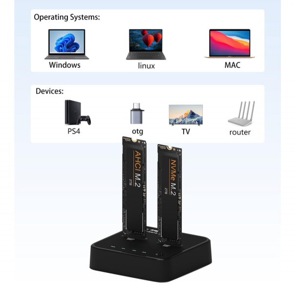 Docking station MAIWO K3016P2, Type C 3.2 na 2x M.2 NVMe clone crni - 213523